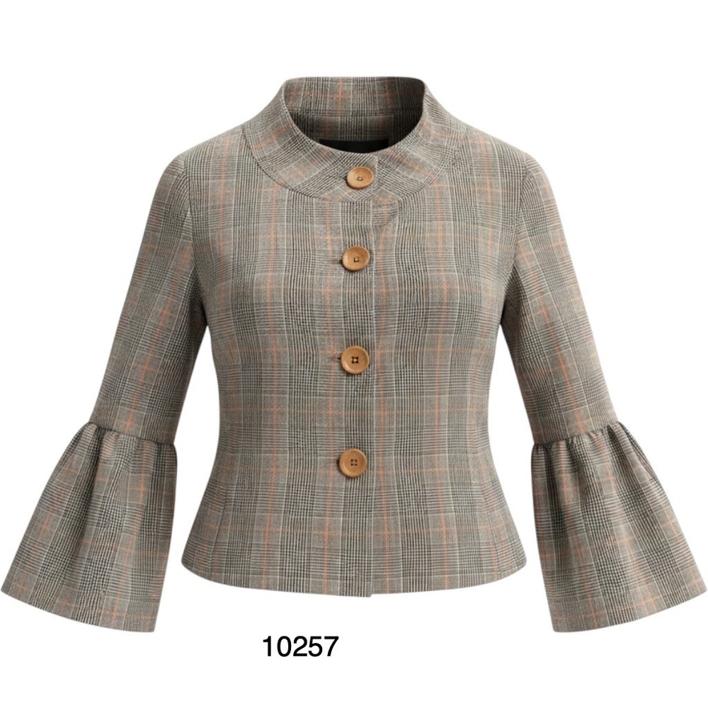Live a Little Jacket Women's S Multicolor Plaid Pockets Bell Sleeve Button Front